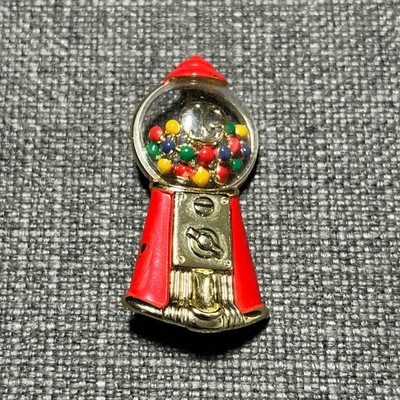 Vintage Gumball Machine Brooch Pin Red Gold Tone Enamel Multicolor Beads Retro