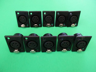 10 Lot NEUTRIK XLR NC4FP-1-B Black Female Chassis Panel Mount 4-pin Gold Solder