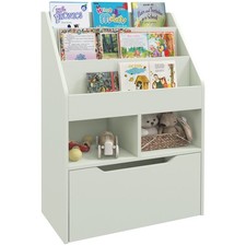Kids Bookcase with Wheels, Drawer & 3 Shelves – 90cm Tall Toy Storage, Green