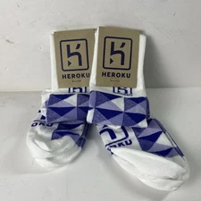 Heroku Branded Crew Socks by Sock Club – Size M Blue & White Geometric Pattern 2