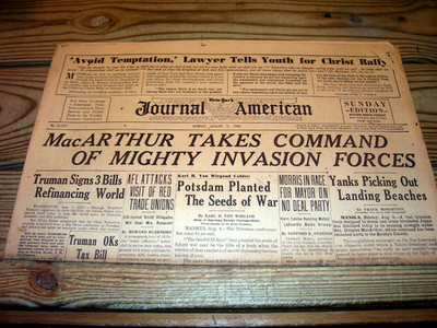 NY Journal American Newspaper Aug. 5, 1945 MacArthur in Command Invasion Forces