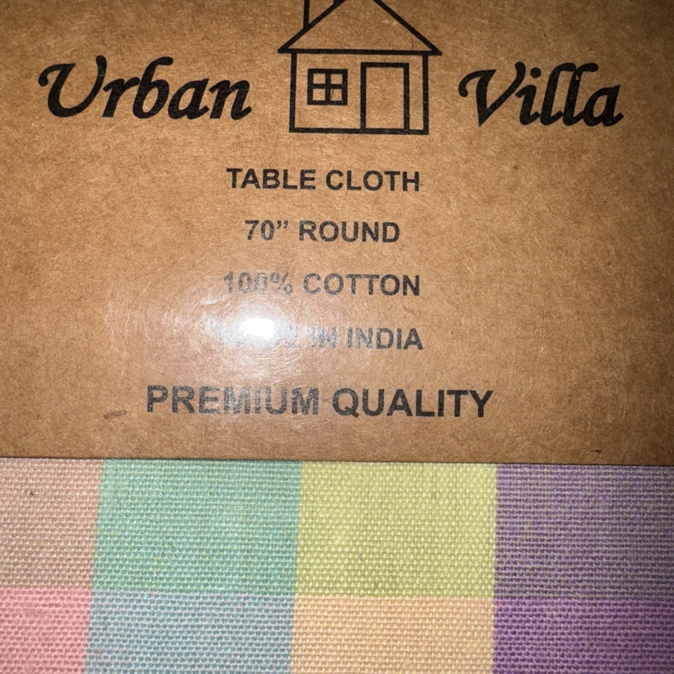 Urban Villa Pastel Check Tablecloth 100% Cotton 70" Round NIP - Image 2 of 4