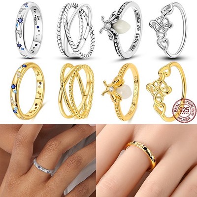 MULA 925 Sterling Silver Starry Night Ring Sparkling Firefly Gift for Her
