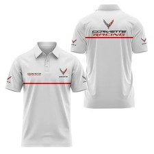 NEW Custom Name Men's Corvette Racing C8 Logo 3D White Polo Shirt Size S-5XL