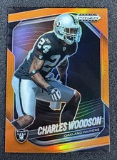 Charles Woodson 2025 Panini Prizm Black #107 Orange Prizm /49 Raiders