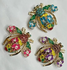 Bee Flower Crystal Rhinestone Brooch Pin Glass Ladybug Insect Daisy Lot Blue US