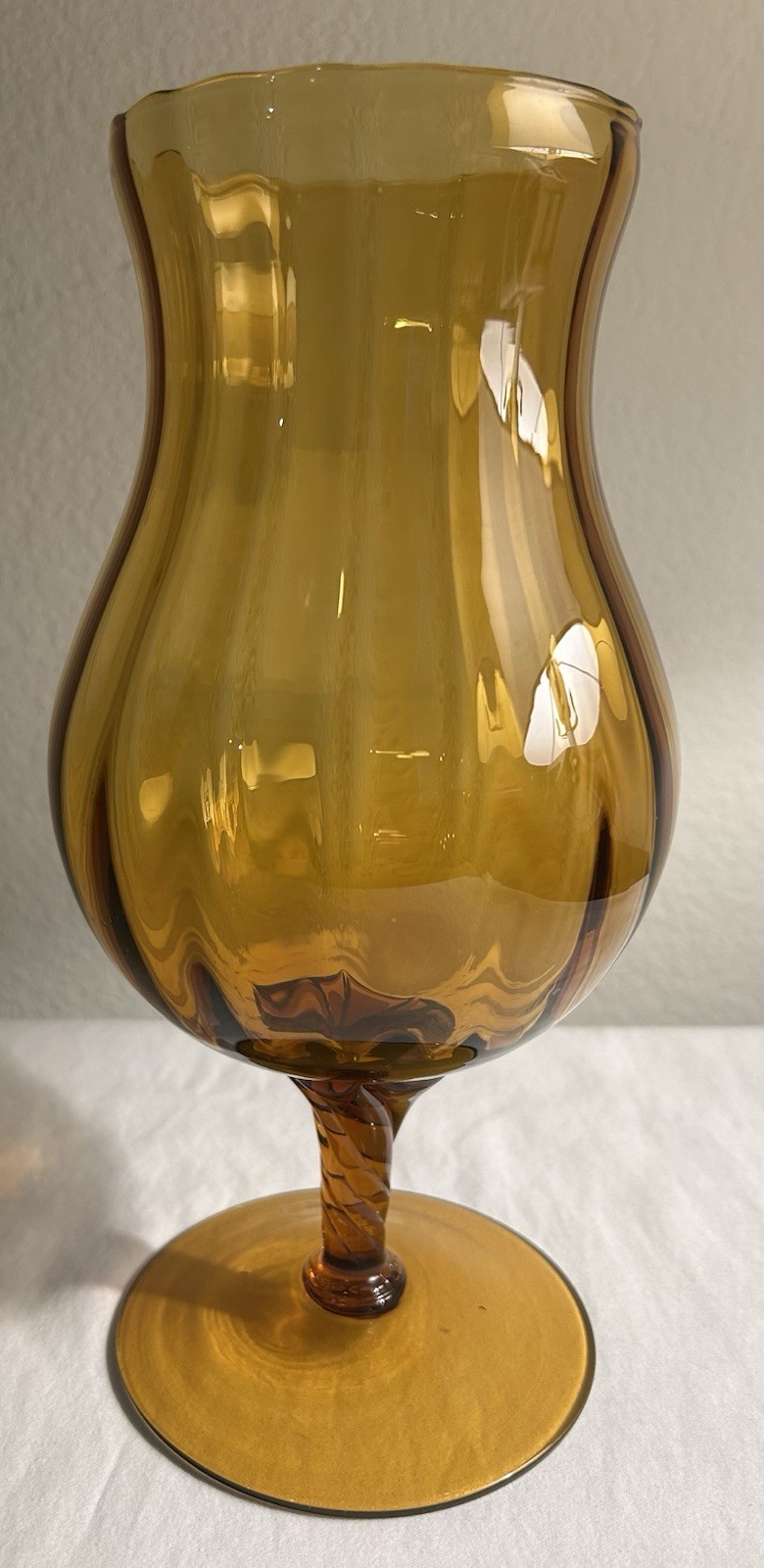 Vintage MCM Empoli Amber Glass Vase Twisted Stem Hand Blown 11 Inch Mid Century Modern