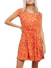 LUCKY BRAND Womens Orange Sleeveless Jewel Neck Mini Fit + Flare Dress ONE SIZE