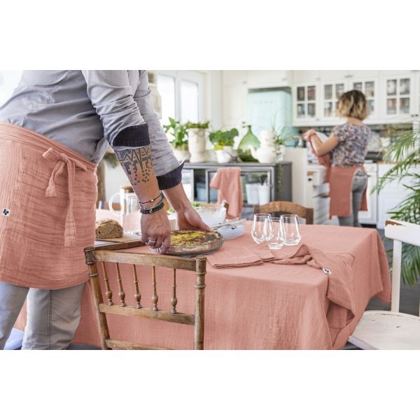 Nappe rectangulaire gaze de coton rose Gaïa 150x250 cm, la solution déco anti-plis - 2