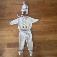 Vintage Baby Knit Sweater Pants Hat Set Size 6  9 Months