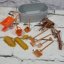 Horse Farm Barn Chore Playset Lot Saddle Trough Hay Tools Dollhouse Scale