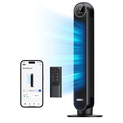 DREO Smart Silent Tower Fan 20dB 28ft/s Remote Oscillating Black Electric Fan UK