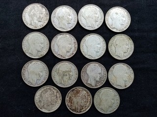 LOT DE 15 PIECES DE 10 FRANCS TURIN EN ARGENT.