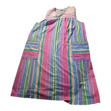 VTG Leisure Life Rainbow Candy Stripe Cotton Nightgown SZ L/XL USA Made Gown