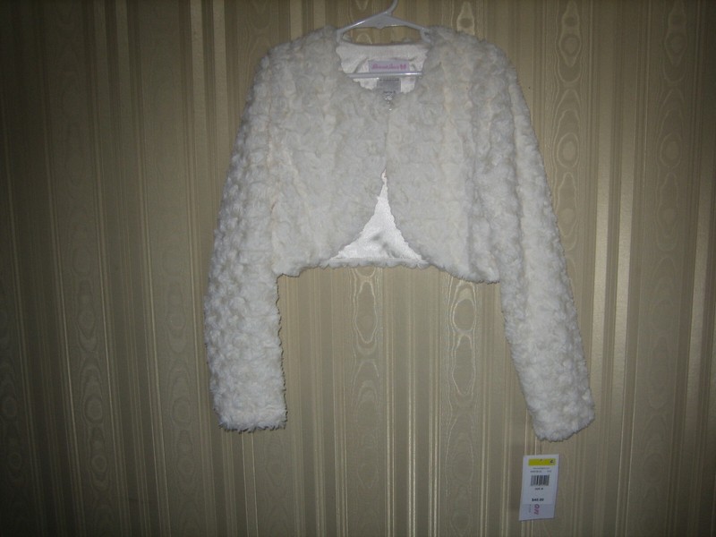 girls bonnie jean faux fur bolero jacket M white NWT