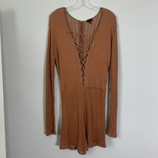 NBD Rae Knit Romper Copper And Silver Glitter Long Sleeve Sz XL B-E
