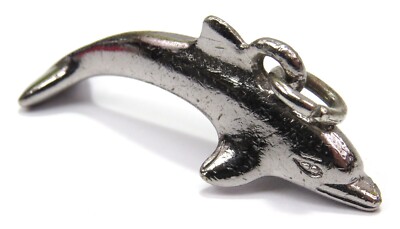 Metal Dolphin Pendant Keychain Fob, With Loop, Aged Patina, About 2'' Long