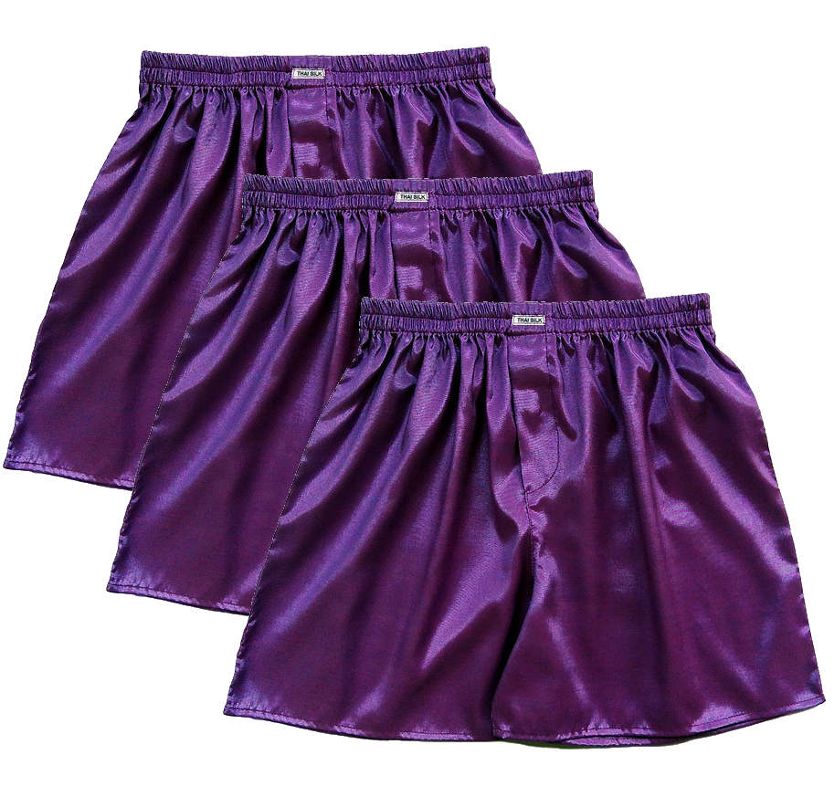 Mens Boxer Shorts 3 Pairs Purple Thai Silk Underwear Sleepwear Briefs M