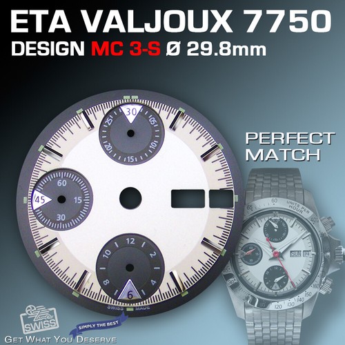 Quadrante per movimento ETA VALJOUX 7750, MC3-S, 3-D, Argento, Super  luminoso Ø 29.8 mm | eBay