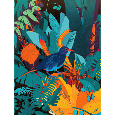 Vogel im tropischen Wald lebendige Illustration riesiger Wandkunstdruck Bild 18 x 24 Zoll