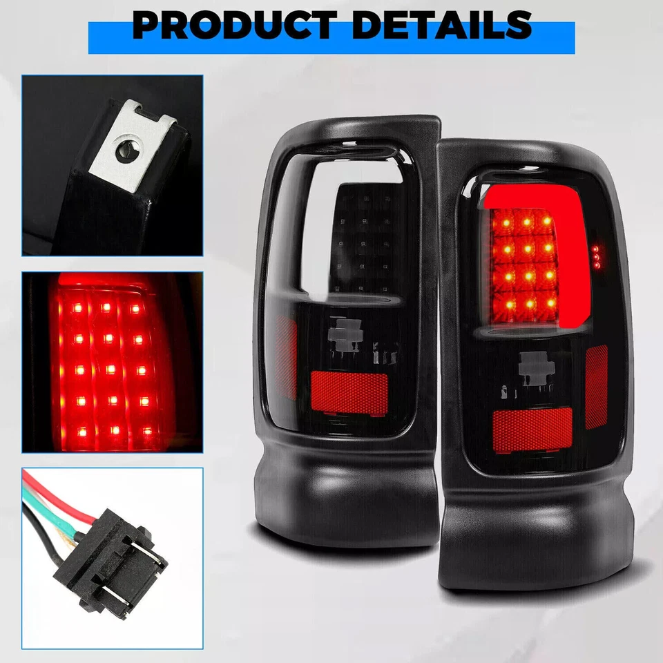 Luces traseras de freno de tubo LED negro/humo para Dodge Ram 1500 2500 3500 1994-2001 Foto 3 de 4