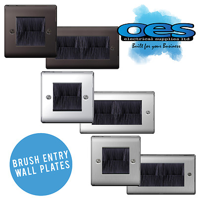 Placa De Pared Con Cepillo Auline Para Entrada De Cables - Doble (2 Gang), Color Blanco, Cepillos Negros, Pack De 2