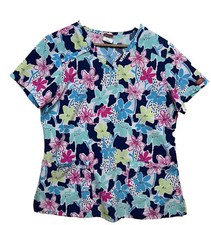 Dickies Scrubs Women  s Sz M V-Neck Scrub Top Floral Nurse Top RN 93643