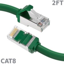 2FT Ethernet LAN Network Cat8 RJ45 S/FTP Cable Shielded Cord 28AWG 2GHz Green