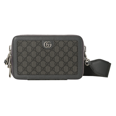 GUCCI Ophidia Small $1550 Grey And Black GG Canvas Shoulder Bag