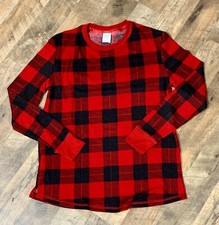 Women's Medium Red Black Plaid Thermal Pajama Lounge Top Stars Above NWOT