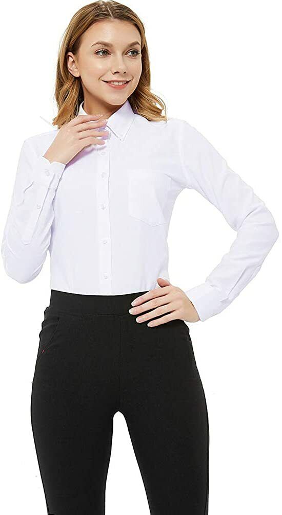 MGWDT Button Down Shirt Women Long Sleeve Blouse Oxford Shirt Classic-Fit  Cotton