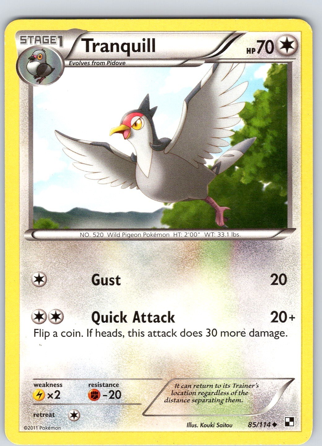 Pokemon TCG Tranquill Black & White 85/114 Regular Uncommon Card LP-NM