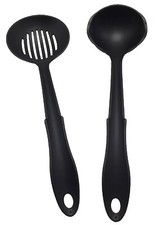 Serving Spoon Ladle Set 2 Nylon Slotted Solid Heat Resistant 400 Black USA Made