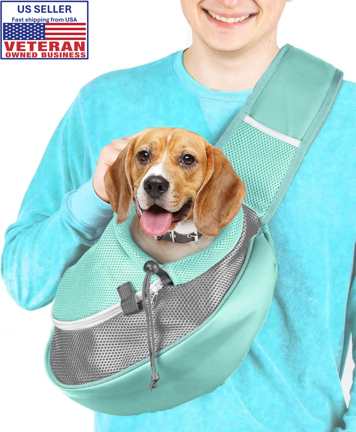 Teal small pet sling carrier for dogs puppies and cats-image