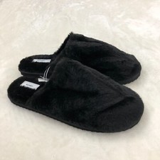 Old Navy Womens Size 10 Faux Fur Slipper Mule Slip-On Hard Bottom Black Jack