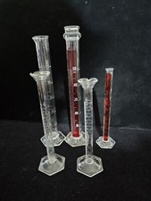 Lot 5 Vintage Glass Pyrex Science Measuring Red Clear Graduated Cylinders 