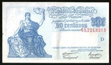 ARGENTINA NOTE 1948 50 CENTAVOS L. 12155 Series D P#250(4) B#1808