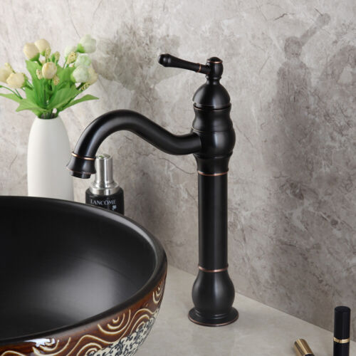 Rubinetto lavabo bagno miscelatore bronzo lucidato ad olio manico singolo montato a ponte - Foto 8 di 8