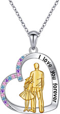 925 Sterling Silver Father Daughter Heart Pendant Necklace Jewelry from Dad Mom