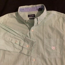 Chaps Easy Care Easy Wear Mens Dress Shirt XL Green Plaid RN #. 41381