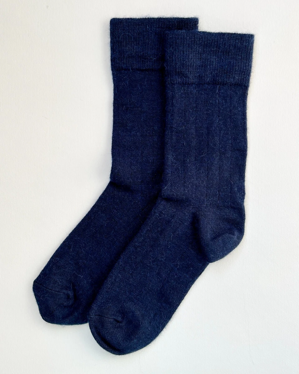 Alpaca Wool Socks 2 Pairs Natural Warm Winter NAVY BLUE Socks Mens Women s