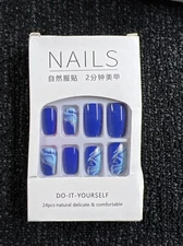 New In Box Blue Acrylic Nails 24 Pieces Shiny 