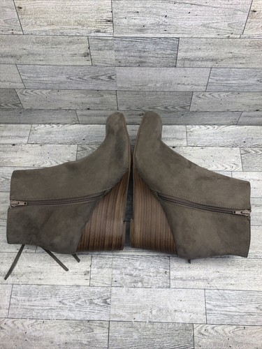 TORRID TAUPE GREY FRINDGE WEDGE BOOTS 10.5 FAUX SUEDE - Picture 8 of 10
