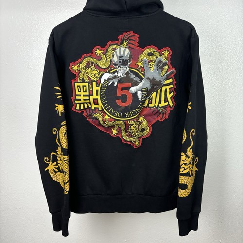 Y2K Five Finger Death Punch Graphic Full Zip Skull Hoodie Vintage Black Medium