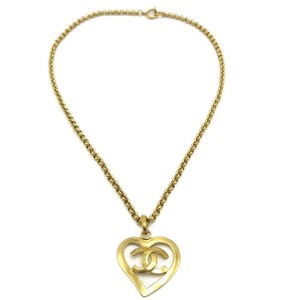 Authentic Chanel Cc Heart Pendant Metal Gold Gold_Plated Necklace Jewelry