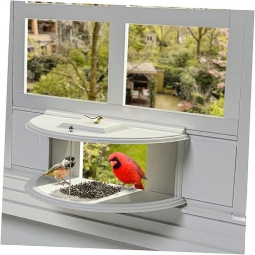 Window Bird Feeder 180° for Ultimate Wild Bird Watching, Clear View PVC(White