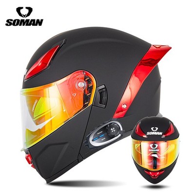 Motorcycle Helmet Bluetooth Camera Intercom Headset Dual Visors Modular Helmets