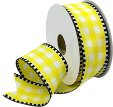 Wired Gingham Edge Ribbon, 1.5 Inches by 10 Yards, Yellow, 8215.40/10-645