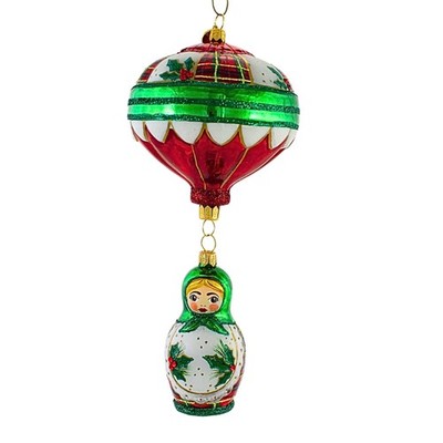 Glitter Lab Green & Red Matrioshka Tree Ornament Russian Tea Doll