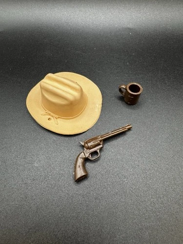 Marx Johnny West Jane West Accessories Hat, Cup, Plastic Revolver Gun 1970’s